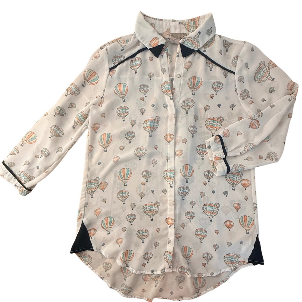 Love 21 Women‎ XS Hot Air Balloon Print Button Down Sheer Blouse Top New Mexico